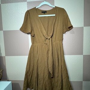 Chic Tan Midi Dress with Tie-Front